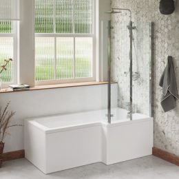 Fairford L Shape Bath Pack with Bath, Shower Screen, Tap, Square Shower Kit and Panel