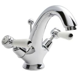 Hudson Reed Topaz Traditional Basin Mixer Tap With Waste - Chrome/White