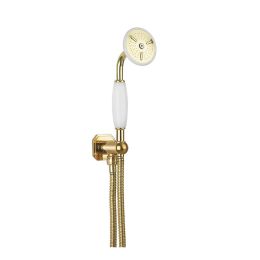 Crosswater Belgravia Shower Handset, Wall Outlet and Hose Unlacquered Brass