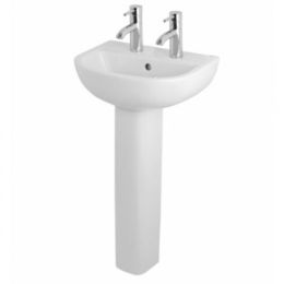 RAK Compact Wall Hung Basin - 450mm Wide - 2 Tap Hole - White - pedestal not included