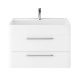 Hudson Reed Solar 2 Drawer Wall Hung Vanity Unit - 800mm Wide - Pure White - basin not included