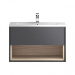 Hudson Reed Coast Wall Hung Vanity Unit with Open Shelf - 800mm Wide - Grey - basin not included