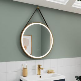 Fairford 600mm Round Brushed Brass Illuminated Mirror with Touch Sensor