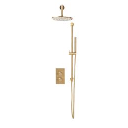 Fairford Element 7 Brushed Brass Concealed Shower Kit with Overhead and Slide Rail Kit