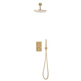 Fairford Element 7 Brushed Brass Concealed Shower Kit with Overhead, Handset and Bracket