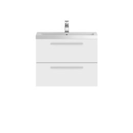 Hudson Reed 2 Drawer Wall Hung Vanity Unit - 700mm Wide - White - basin not included