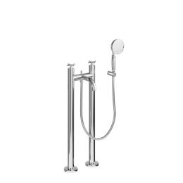 Burlington Riviera Bath Shower Mixer with Handset and Hose Kit on Riviera Stand Pipes in Chrome