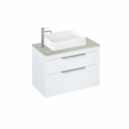 Britton Bathrooms Shoreditch 850mm Wall Hung Vanity Unit Matt White Double Drawer with Concrete Haze Worktop and Quad Countertop Basin