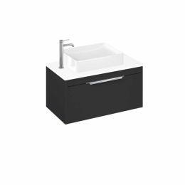 Britton Bathrooms Shoreditch 850mm Wall Hung Vanity Unit Matt Grey Single Drawer with White Worktop and Quad Countertop Basin