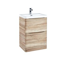 Fairford Plaza 600mm Floor Standing Vanity Unit with Countertop and Basin-Solace Oak