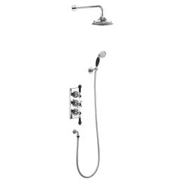 Burlington Trent Chrome Twin Outlet Triple Valve Concealed Shower with Fixed Shower Head and Handset with Holder