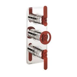 Crosswater UNION 2 Outlet 3 Handle Concealed Thermostatic Shower Valve Portrait Chrome & Red