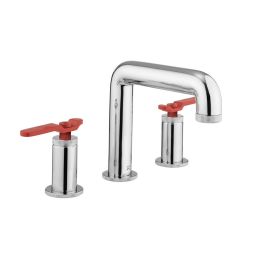 Crosswater Union 3 Hole Chrome and Red Basin Mixer with Lever Handles