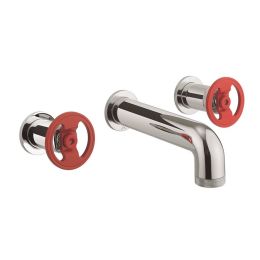 Crosswater Union 3 Hole Chrome and Red Wall Mounted Basin Mixer