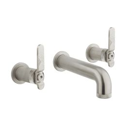 Crosswater Union 3 Hole Brushed Nickel Wall Mounted Basin Mixer with Lever Handles