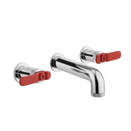 Crosswater Union 3 Hole Chrome and Red Wall Mounted Basin Mixer with Lever Handles