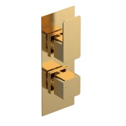 Fairford Una Grace Brushed Brass Square Concealed Twin Shower Valve with Diverter, 2 Outlet
