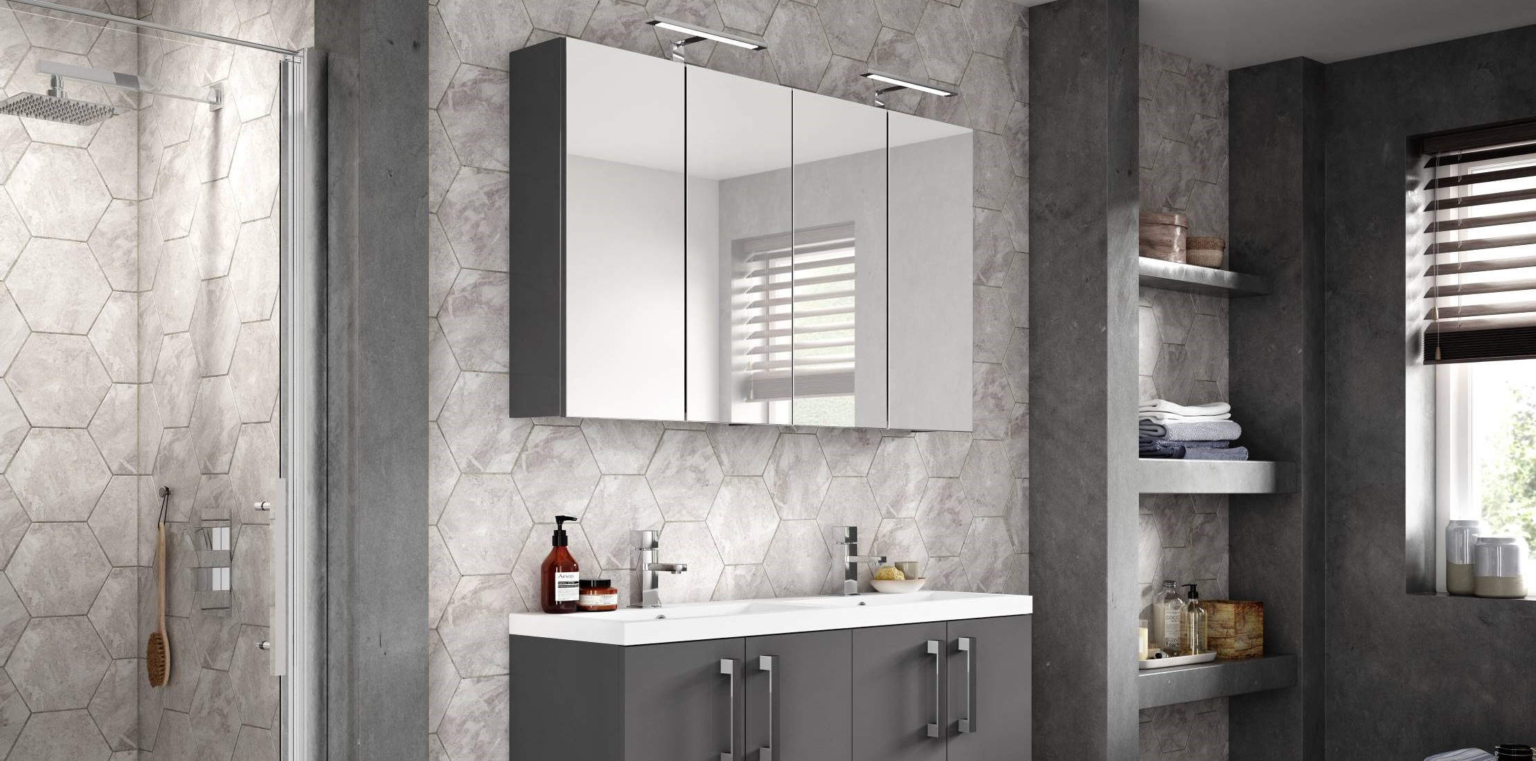 Open shelving bathroom decor  Recessed shelves bathroom, Built in