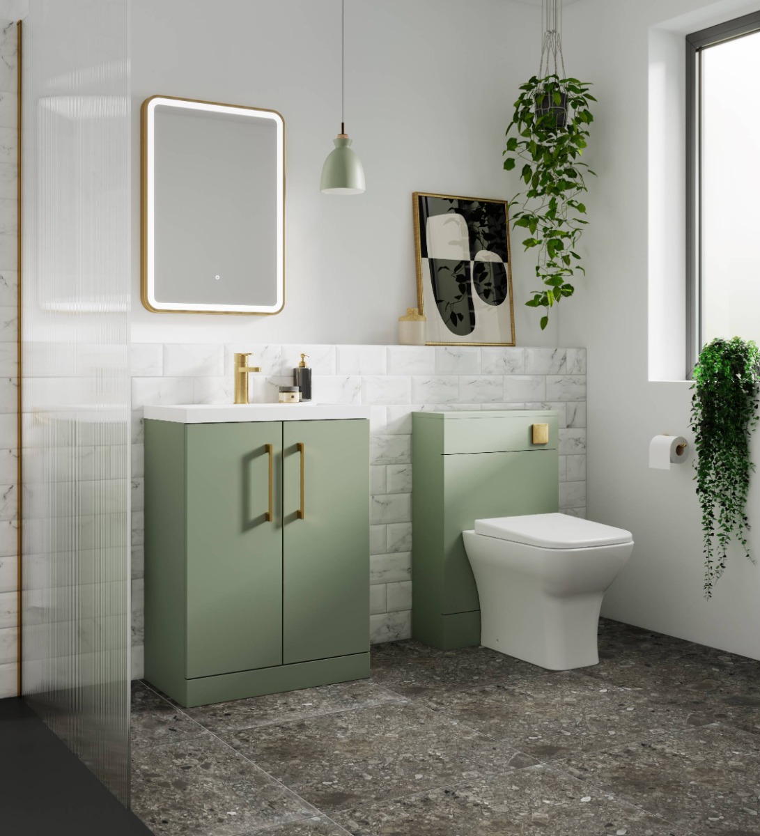 green vanity unit and WC unit