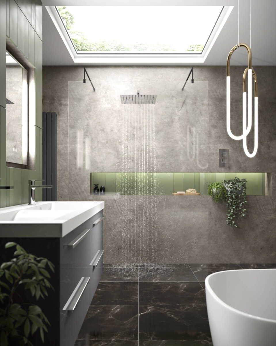 industrial green bathroom design