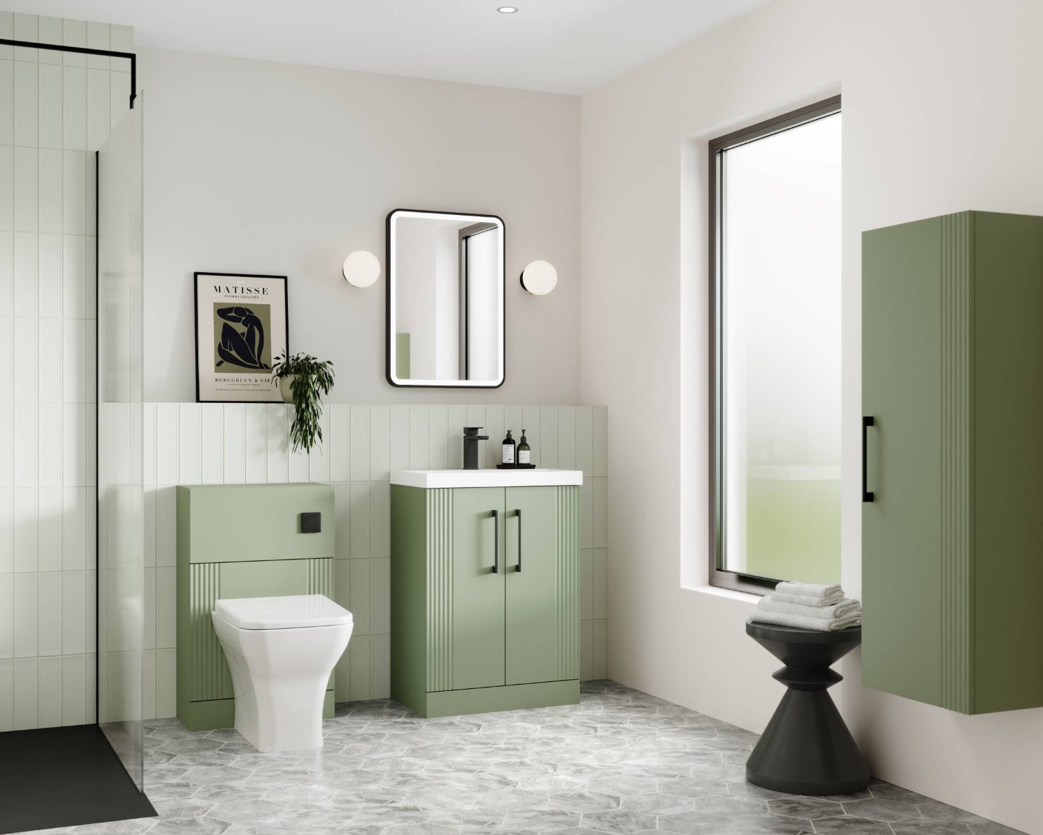 Sage green bathroom design