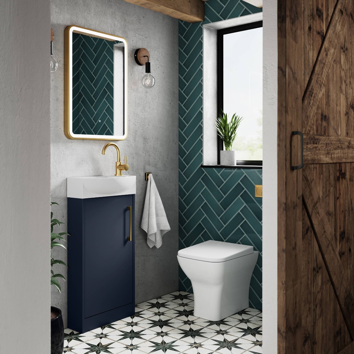 grey and blue bathroom