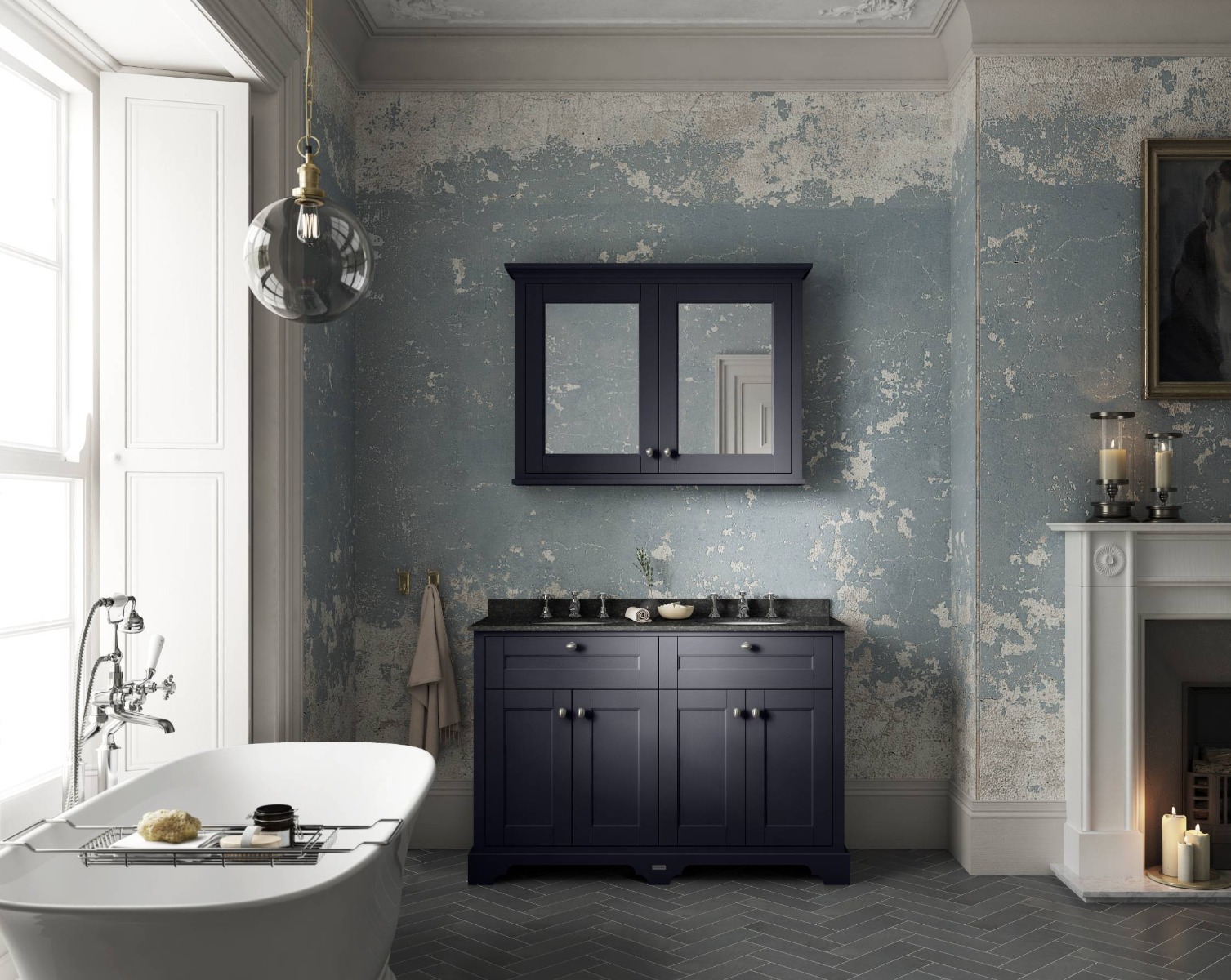 double vanity unit in traditional luxury bathroom