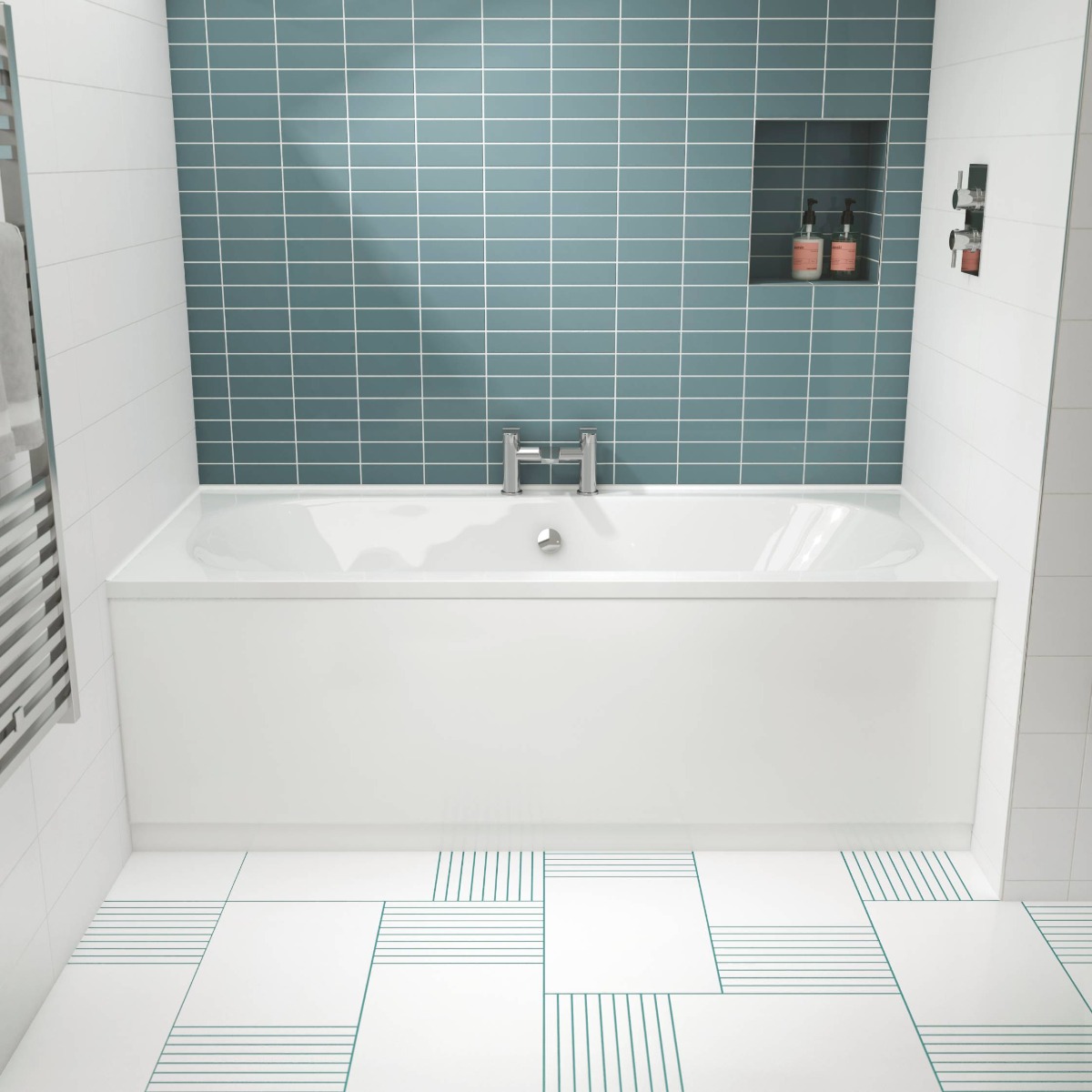 large luxury bath with blue wall tiles