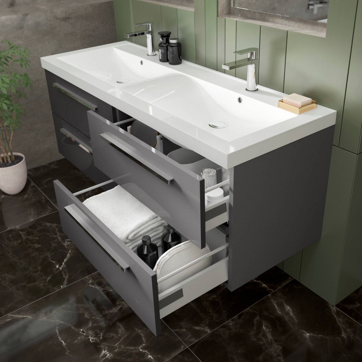double vanity unit with drawer storage