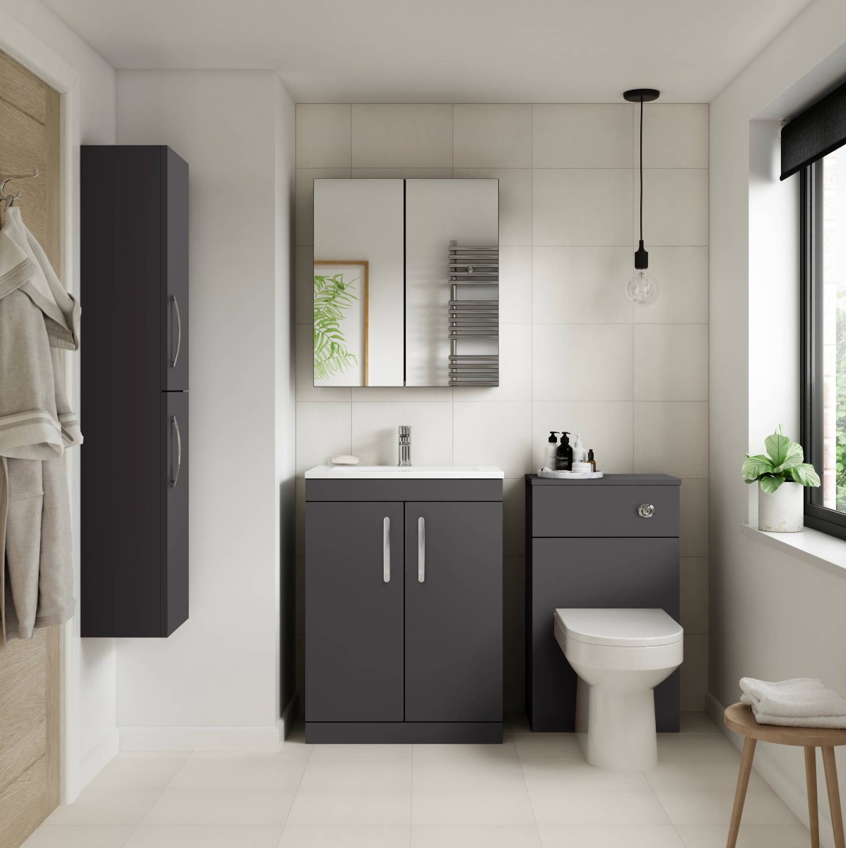 dark grey bathoom vanity and WC unit