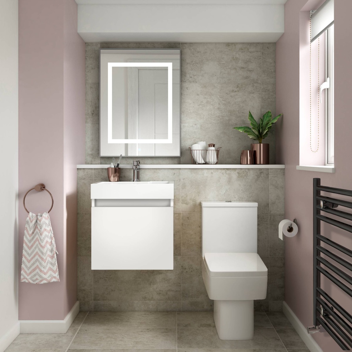 pink and grey small bathroom