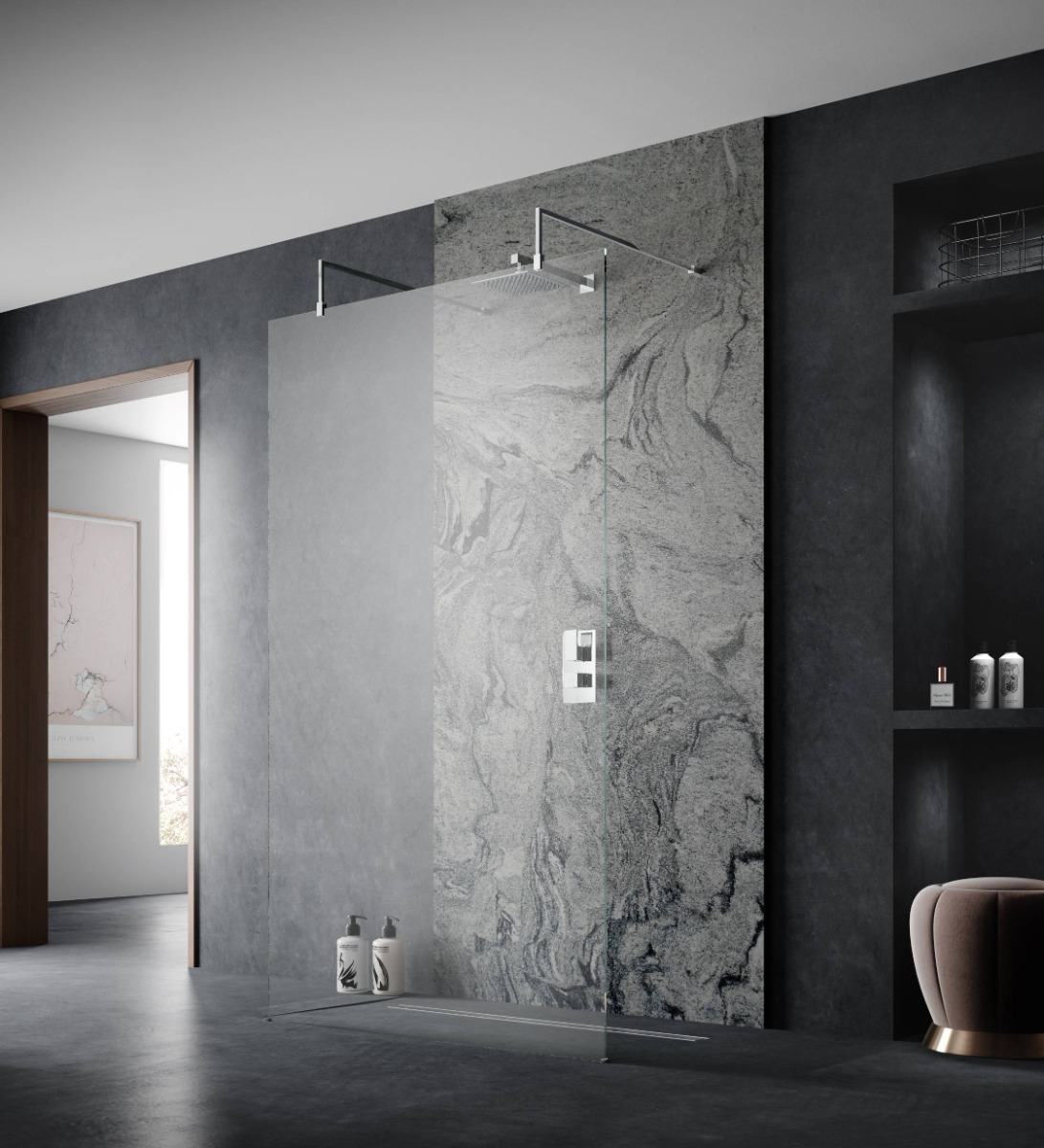 marble rustic wall panels in wet room shower
