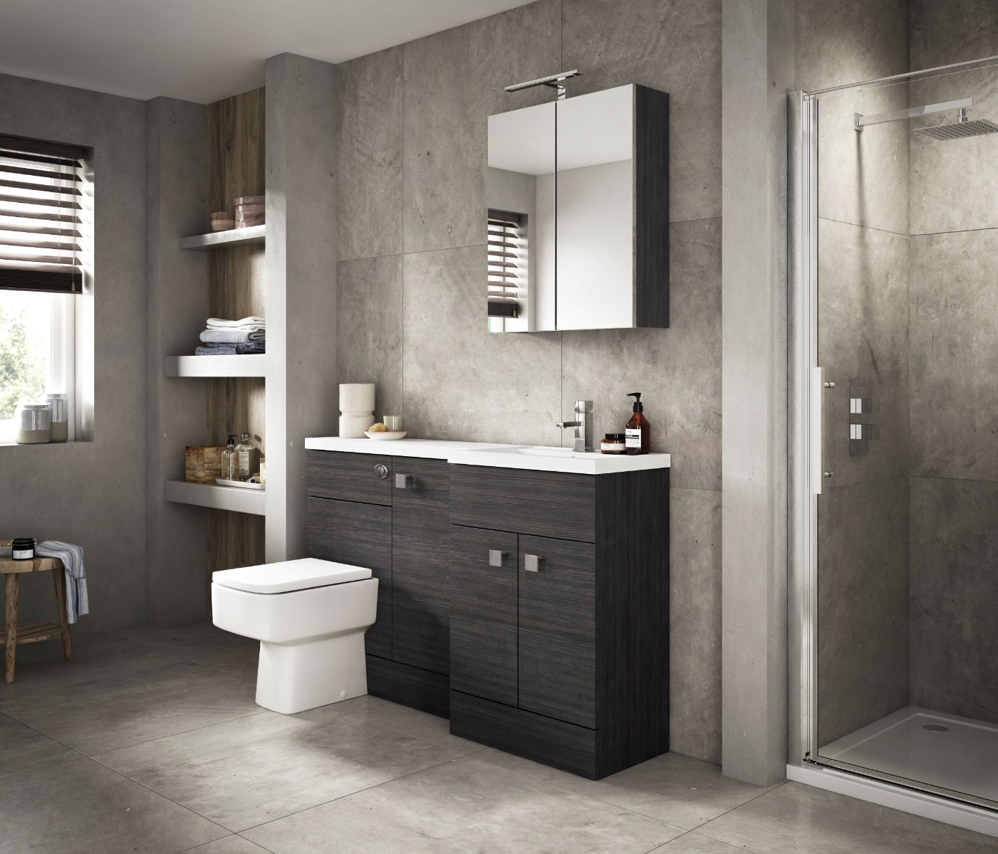 black and grey bathroom